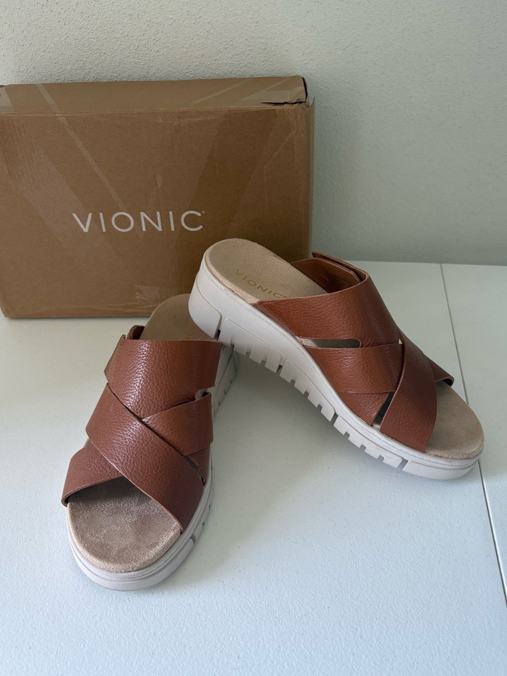 Vionic Size 9 Uptown Sunset Slide Mules Velcro Slight Wedge Arch Support Light